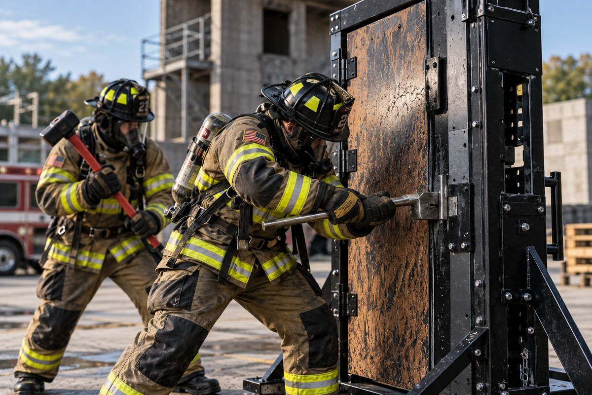 Firefighters Training on Forcible Entry